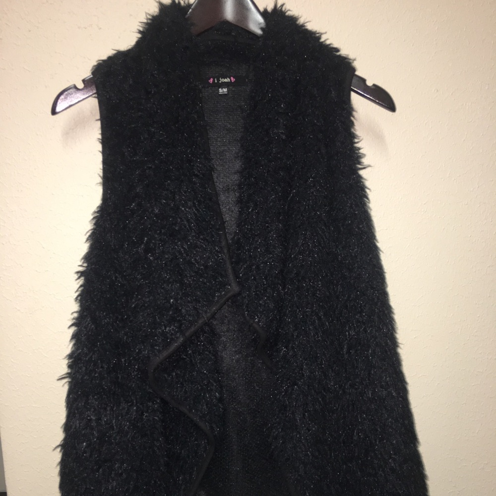 Faux black fur vest